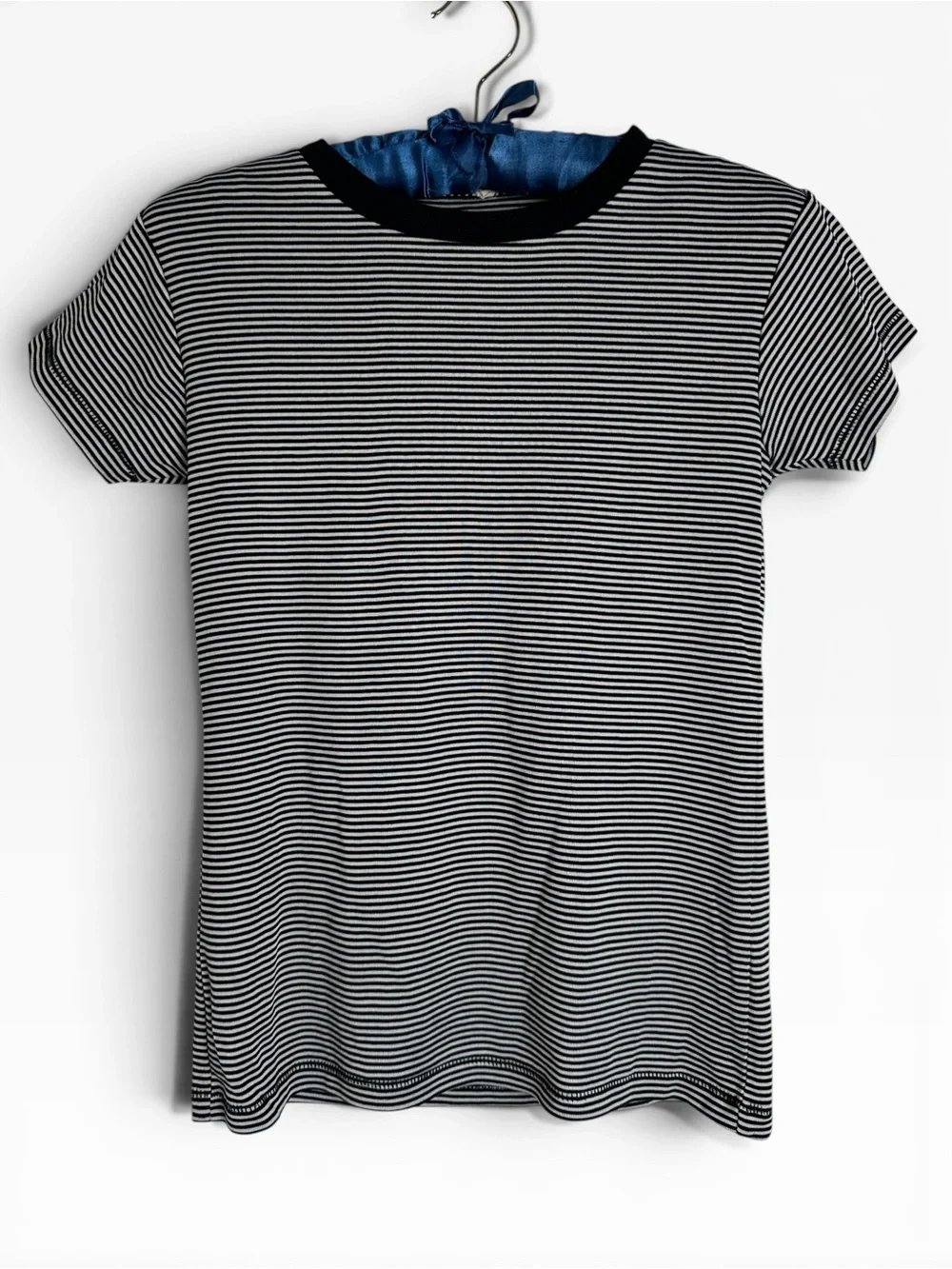 NEW R13 cotton Baby T-Shirt In black white micro Stripe Print Small crewneck top